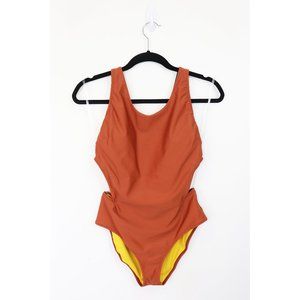 Prana Neolani One Piece Swimsuit Open Cut Cheeky Deep Liqueur Burnt Orange Large